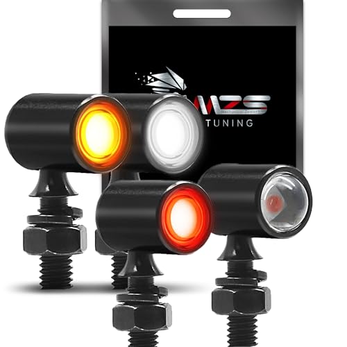MZS Motorcycle LED Turn Signals, Front White+Amber and Rear Red Mini Brake Tail Light Blinkers, Minimalist Design, Universal 6mm Screw Compatible with Most Family Motorcycles - color: White/Amber+Red, size: Mini Size Rear + Front
