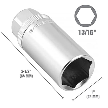 OEMTOOLS 22883 Magnetic Spark Plug Socket, 13/16 Inch 3/8 Inch Drive Spark Plug Socket, Deep Well Socket with Magnetic Retention, Hard Chrome Finish, Alloy Steel Construction - style: 13/16 inch