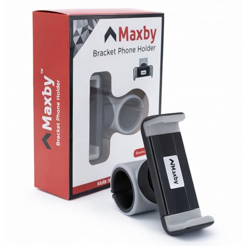 Maxby Steering Wheel Phone Holder Mount for Parked Use, Universal Clamp Fits Most Phones, 360° Rotating Adjustable Bracket, Quick Attach Detach, Hands-Free Viewing for Waiting and Meals in the Car