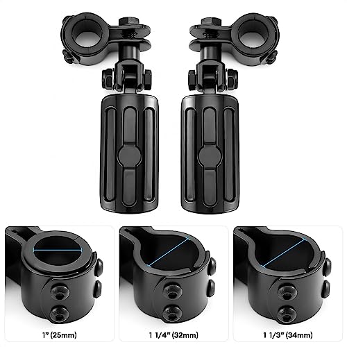 Highway Foot Pegs Fit for Motorcycle 1 inch to 1 1/3 inch with Engine Guard, Footpegs for Indian Harley Honda Suzuki Yamaha (Black) - color: Black