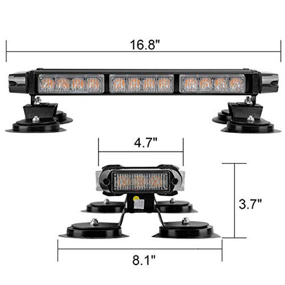 ASPL 16.8 Inch LED Strobe Flashing Light Bar, 26 Flashing Modes High Intensity Emergency Hazard Warning Beacon Lights with Magnetic Base for Car, Trucks, Snow Plow, Construction Vehicles (Amber) - color: Amber