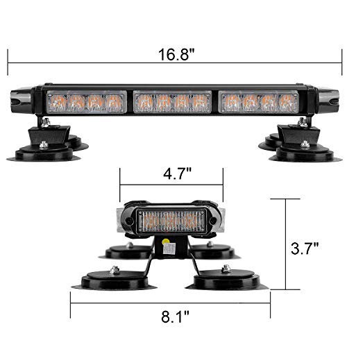 ASPL 16.8 Inch LED Strobe Flashing Light Bar, 26 Flashing Modes High Intensity Emergency Hazard Warning Beacon Lights with Magnetic Base for Car, Trucks, Snow Plow, Construction Vehicles (Amber) - color: Amber