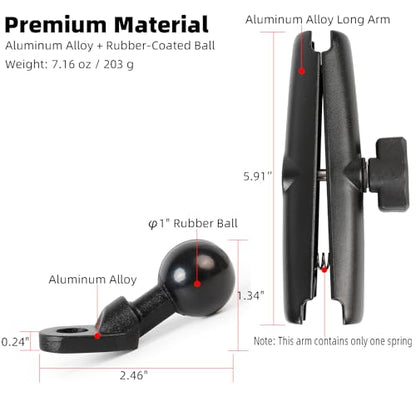 1" Angled Bolt Head Adapter Ball Base with Long Double Socket Arm for Motorcycle Mirror, Compatible with RAM Mounts 1 Inch Ball Components, for Motorcycle Phone Mount - style: Angled Base with 5.91" Arm