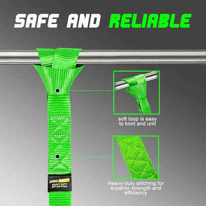 Soft Loop Tie Down Straps - 1.6'' x 17'' (4 Pack), 10000 lb Breaking Strength, Heavy Duty with Soft Loop Ends for Securing ATV, UTV, Motorcycles, Scooters, Dirt Bikes, Lawn Garden Equipment - Green - color: Green