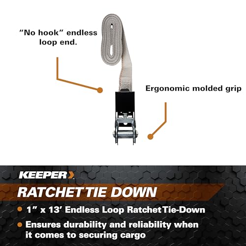 KEEPER – 1” x 13’ Endless Loop Ratchet Tie-Down - 400 lbs. Working Load Limit and 1,200 lbs. Break Strength