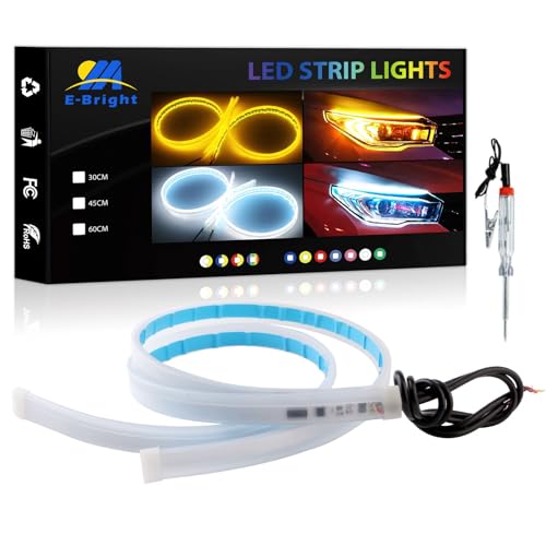 YM E-Bright Led Strip Lights for Cars, SUV, Motorcycle Daytime Running Lights Turn Signal Bulb DRL Sequential Switchback Led Strip Amber/Yellow & White (2Pcs 60CM/24 Inch) - color: White/Yellow, size: 60 CM