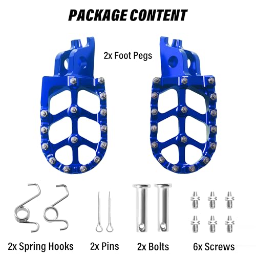 Dirt Bike Foot Pegs,Replaceable Footpegs CNC Machined Aluminum Wide Platform with Springs for CRF150R CRF250R CRF450R CRF250X CRF450X CRF300L CRF250L CR125 CR250 CRF1000L (Blue) - color: Blue