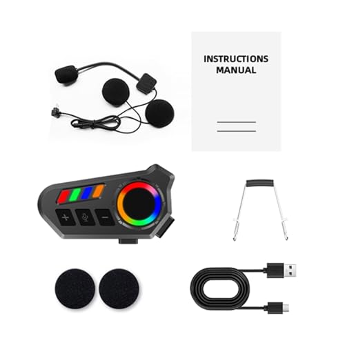 banapoy Wireless Helmet Headphone with LED Lights Premium Sound for Motorcycle Riders ABS Black 5.2x2.2cm