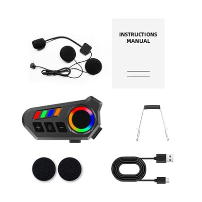 banapoy Wireless Helmet Headphone with LED Lights Premium Sound for Motorcycle Riders ABS Black 5.2x2.2cm