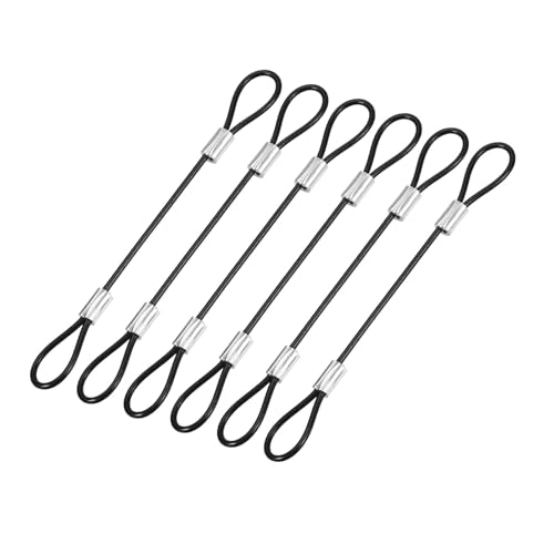 YOKIVE 6 Pcs Safety Cable Locks, Stainless Steel Security Wire Ropes with Double Loop | Great for Homes Doors Fences (Black, 5-Inch, 2mm Dia) - size: 5-Inch,2mm