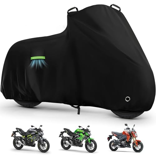 Motorcycle Cover for Kawasaki Z125/Z125 Pro/KLX 110, Heavy Duty Outdoor Sun UV Rain Dust Waterproof All Weather Protection Windproof Motorbike Cover with Soft Cotton Lining & Lock Hole-Black - size: Z125 Pro