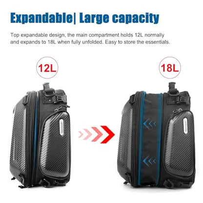 HUNTVP Expandable Motorcycle Tail Bag Motorcycle Bags 12L-18L Rear Seat Luggage Bag with Rain Cover and Helmet Bags Waterproof, Black