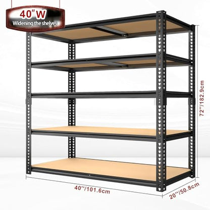 Garage Racks for Storage，5-Tier Adjustable Garage Shelving Storage Shelves,2400LBS Capacity Heavy Duty Shelving for Carport Warehouse Basement,72" H x40 W x20 D - size: 72" H x 40" W x 20" D