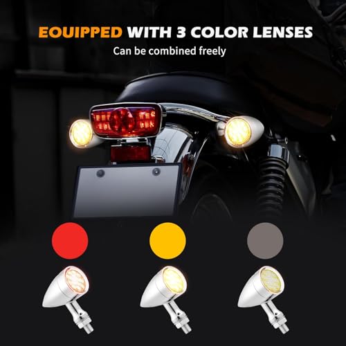 Rich Choices 2pcs Chrome 15 LED Motorcycle Stop Brake Running Turn Signal Indicator Amber Lights For Harley Honda Chopper (Chrome with net-Amber Light) - color: Chrome with net-Amber Light