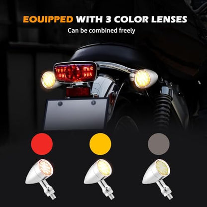Rich Choices 2pcs Chrome 15 LED Motorcycle Stop Brake Running Turn Signal Indicator Amber Lights For Harley Honda Chopper (Chrome with net-Amber Light) - color: Chrome with net-Amber Light
