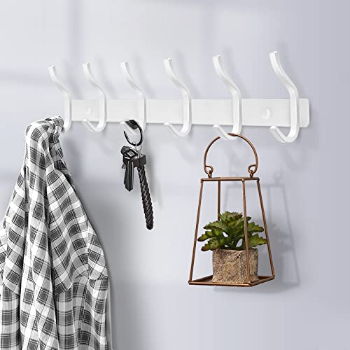 White Wall Hooks Heavy Duty, 17 Inch Coat Hooks Wall Mount with 6 Hooks, Wall Hooks Hangers for Entryway, Bathroom - for Hanging Backpack, Bag, Coat, Purse, Hat, Towel, Clothes - color: White, size: 6 Hooks
