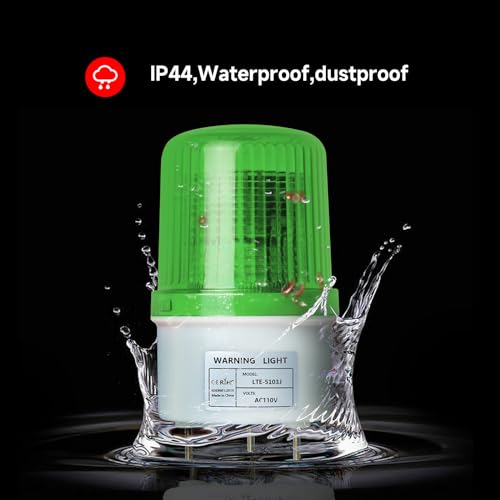 LED Strobe Beacon Warning Lights, AC110V-120V LED Industrial Flashing Light Siren with 90dB Loud Buzzer Security Alarm Green