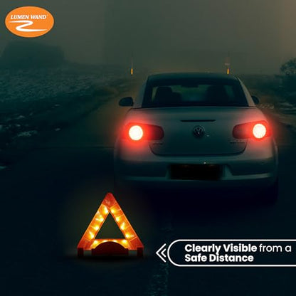 Lumen Wand Reflective Warning Triangle with LED Lights for Road Safety Metal Base | Internal LED with External Reflectors Emergency Triangle for Car Breakdowns - size: Pack of 1