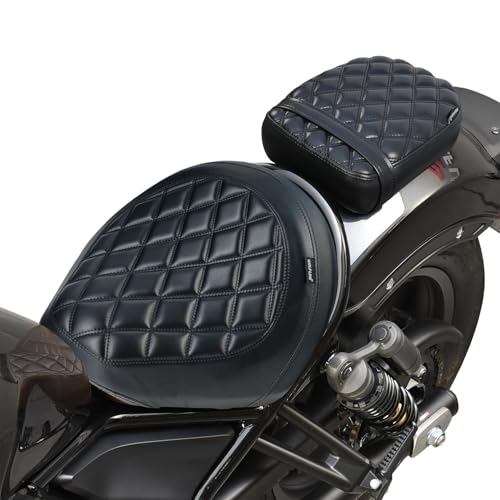 Motorcycle Rider & Passenger Comfort Seat Fit for Rebel 1100 CMX1100 2021 2022 2023 2024 2025 2026, Front Rear Solo Saddle Back Cushion Pillion Pad, Black Stitching - color: Front & Rear - Black-A