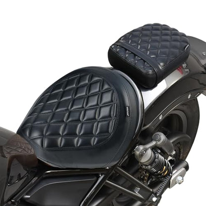 Motorcycle Rider & Passenger Comfort Seat Fit for Rebel 1100 CMX1100 2021 2022 2023 2024 2025 2026, Front Rear Solo Saddle Back Cushion Pillion Pad, Black Stitching - color: Front & Rear - Black-A