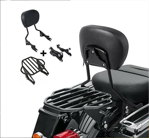 TCMT Detachable Passenger Backrest Sissy Bar With 2-Up Luggage Rack 4 Point Docking Hardware Kits Fits For Harley Touring CVO Road Glide Street Glide Road King Electra Glide 2014-2025 - color: Style C Black, size: Fit For 2014-2025 Touring