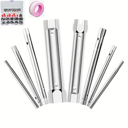 10Pcs shower valve double headed socket wrench, spark plug faucet nut disassembly kit, used for disassembling water pipes, bathtubs, and shower valve hex wrenches, with handle and accessories