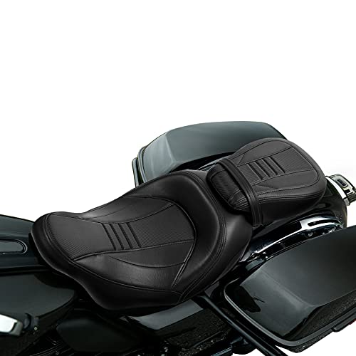 SLMOTO Low-Profile Rider Passenger GEL Seat Fit For Harley Touring CVO Road King Street Glide Road Glide Electra Glide 2009-2023 Black Motorcycle - color: Gel Seat#Black 111
