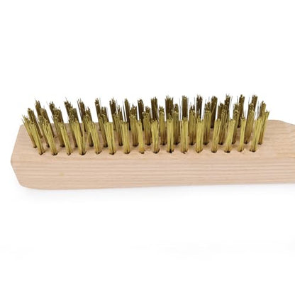 MAXMAN Brass Brush, Heavy Duty Brass Wire Brush Set 2Pcs, Metal Brush, Wire Brushes for Cleaning Rust with 10" Curved Beechwood Handle - style: 2Pcs Brass Brushes