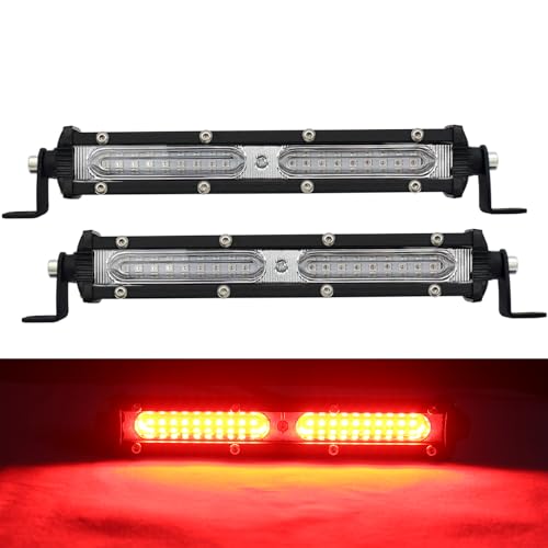Ultra Slim Single Row Red LED Offroad Driving Fog Lights Bar Red Hunting Fishing Lights 2Pcs 7Inch Waterproof Auxiliary Work Lights Grille Lights Bar fit for Fish Pig Deer Truck Trator ATV Boat Cars - size: Red