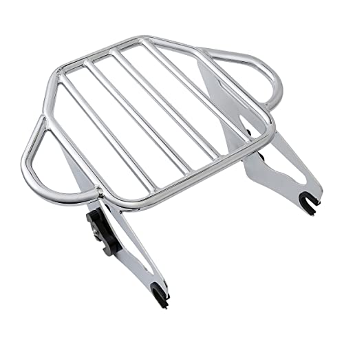 XFMT Motorcycle King Detachable Two-Up Luggage Rack for Harley Touring Road King Street Glide Road Glide Electra Glide 2009-Later, Chrome - color: Harp-Shape Luggage Rack-Chrome