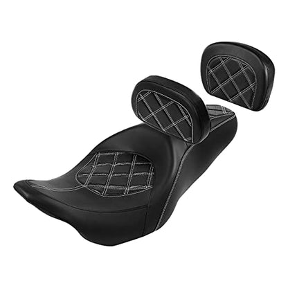 C.C. RIDER Classic Seat Backrest Pad - Driver Sissy Bar fit for Harley Davidson Touring Road King Street Glide Electra Glide Road Glide 2009-2023 - color: Seat + Driver Pad + Passenger Pad Black White