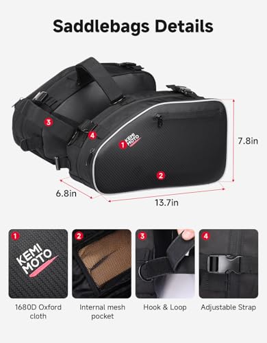 KEMIMOTO Motorcycle Saddlebags Expandable 20-24L Saddle bags with Rain Covers Compatible with Dirt Bike Dual Sport Motorcross Motorbike Racing Mountain Off-Road Mini Motorcycle Side Bags