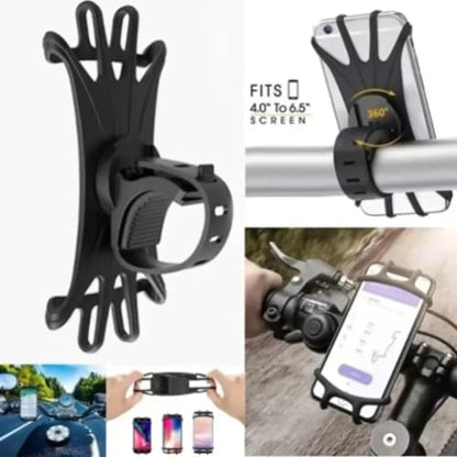 360° Rotatable Anti-Shake Bike Phone Mount Silicone Universal Secure Holder for Motorcycle E-Bike Navigation (Gray) - color: GRAY