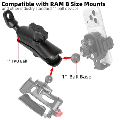 1" Ball Medium Double Socket Arm with 10mm Hole Mounting Base for Motorcycle Mirror, Compatible with RAM Mounts and 1 Inch Ball Phone Holder - style: Angled Base with 3.54" Arm