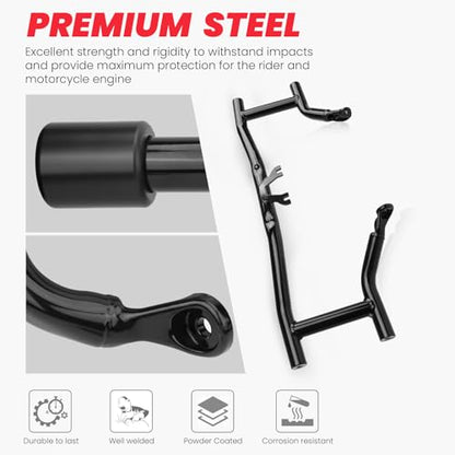 2014-2026 Front Engine Guard Crash Bar for Harley Touring Street Glide Road Glide Road King Electra Glide Ultra Classic, Gloss Black Flat Out Bar