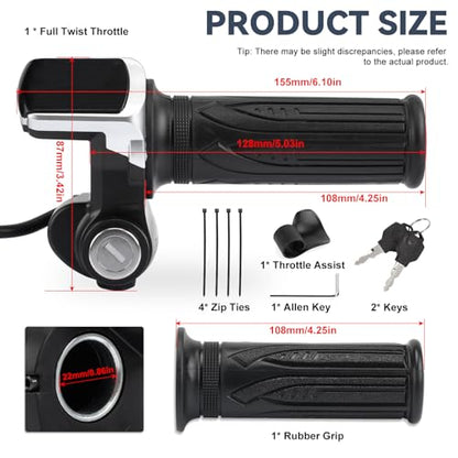 Full Twist Throttle for 48V EBike with LED Display Key Lock Electric Bike Throttle Grip for Electric Dirt Bike Scooter Bicycle Mountain Bike Motorcycle - size: 48V