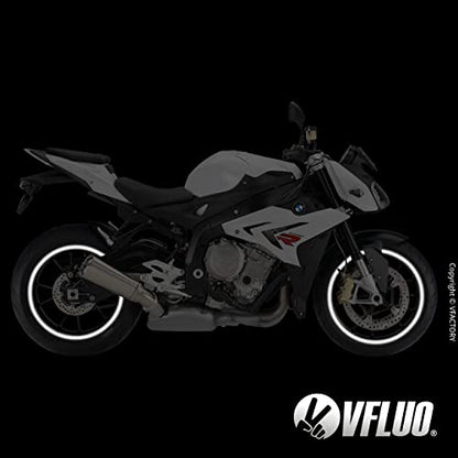 VFLUO - Motorcycle Reflective Wheel Stripes kit, 1 Wheel Rim Stickers Pack, 3M Technology™ - High lateral Visibility, Discreet and Design, Easy Installation