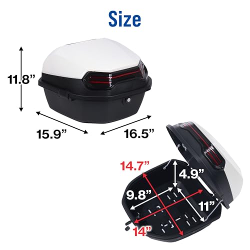 Japard Motorcycle Top Case 42L Daily Rear Tail Box Trunk, Lockable Storage Carrier, Waterproof Universal Mounting for Helmet Luggage (Off White) - color: Off White