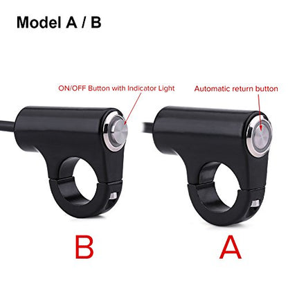 Motorcycle Handlebar Mount Button Switch 7/8" 22mm Motorcycle Push Start Button Horn Button Headlight Brake Fog Lights ON/Off Button with Blue Light Blue Ray Version(B)