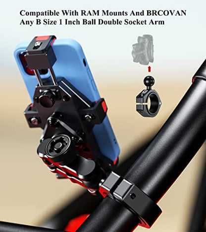 BRCOVAN Aluminum Alloy Large Bar Clamp Mount Base with 1'' TPU Ball | Fit 1.5'' / 1.65'' / 1.75'' / 1.85'' / 2'' Diameter Round Rails, Fit for RAM Mounts B Size 1 Inch Ball Double Socket Arm