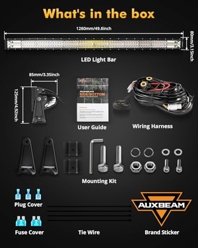 Auxbeam 6 Modes Amber White Series 50 Inch Curved LED Light Bar 288W Strobe Flash Warning Multi-Function Offroad Lighting Spot Flood Combo Driving Fog Lamp for Truck, Jeep, Boat, Car, 4x4 - color: 50" Curved
