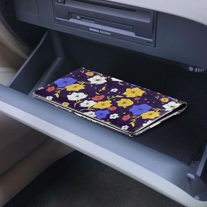 Lilly Flower Blue Yellow Star Premium Leather Car Registration and Insurance Holder Vehicle Glove Box for Any Car, Truck, Motorcycle, Trailer or Boat