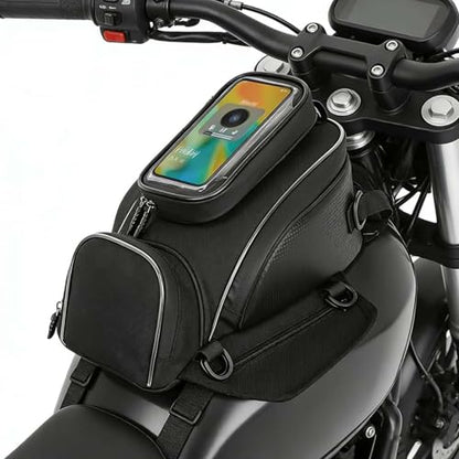 Motorcycle Tank Bag for GAS GAS EC 250 2015–2026, Magnetic & Strap Mount, Waterproof Black Fuel Pouch, Clear Touch Screen Phone Pocket, Anti-Slip Base Motorbike Luggage