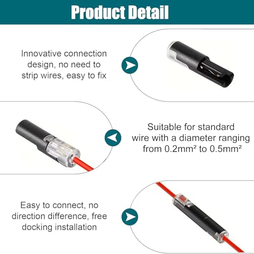 30pcs Pluggable LED Wire Connectors, 1-Pin 1-Way Universal Quick Splice Terminals, Single-Line Interlocking Detachable LED Connectors,Featuring Quick-Connect Terminals Suitable for AWG 20-24 - color: Black-1PIN 30Pcs
