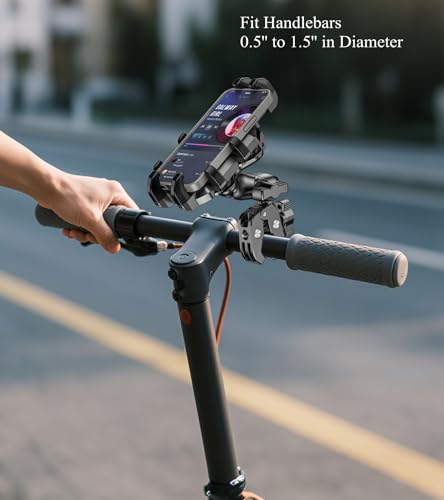BRCOVAN Anti-Shake Motorcycle Phone Mount Holder with Vibration Dampener | Fit Handlebars 0.5'' to 1.5'' in Diameter, Adjustable Cellphone Clip for Bike Bicycle Scooter ATV, Fit 5.4-6.9'' Smartphones