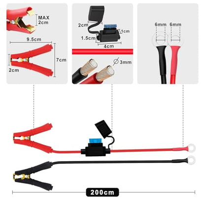 Battery Alligator Clip to O Ring with Fuse Battery Charger Clips to O Ring 12V 24V 14AWG 25A, Apply to Inverter, Motorcycle, Car, Solar Controller is Connected (2m / 6.5FT) - size: 2m / 6.5FT