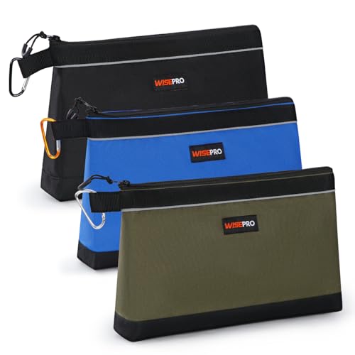 Tool Pouches with Zipper, Multi-Purpose Utility Tool Bags Organizer for Small Hand Tools, Screws, Nails, Pliers & Wrenches, Storage Pouch Set for Electricians, Plumbers, HVAC & Mechanics - color: Blue, Black and Army Green, size: 3 PCS Large