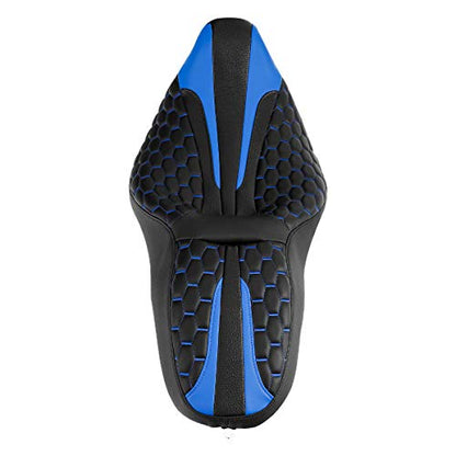 SLMOTO Rider Passenger Seat w/Sissy Bar Pad Fits For Harley Touring Road King Street Glide Electra Glide Road Glide Tri-Glide 14-23 Trike 10-11 CVO Custom 2-Up Motorcycle Seat One-Piece Driver Seat - color: Blue + Passenger Backrest PAD