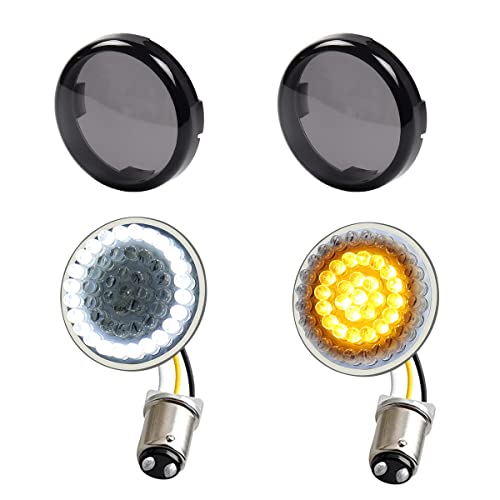 1157 Front LED Turn Signal Lights, 2 Inch Bullet Running Light with Smoked Lens Cover for Harley Sporster 1200, Dyna, Road King, Street Glide, Softail 2020 - color: Amber+White