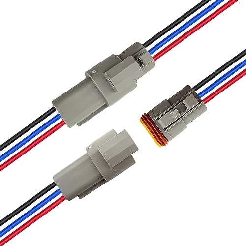 14 AWG 3 Pin DT Connector Waterproof Automotive Electrical Connector, Male and Female Way Auto Electrical Wire Connectors Harness for Car Truck Boat Motorcycle Trike Caravan - 3 Pack - style: 3 Pin-3 Sets